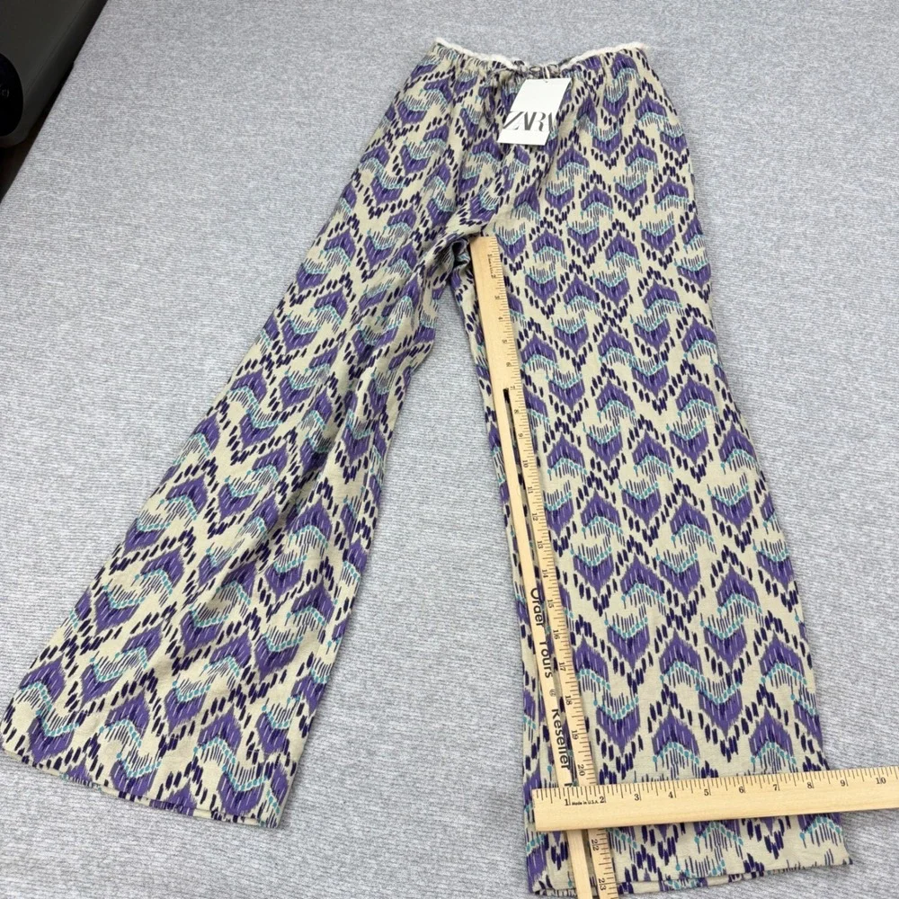 Zara Kids Purple Ikat Print Wide Leg Pants Size 11-12 MSRP $32
